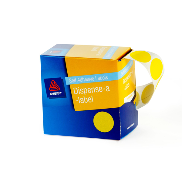 Avery Circle Dispenser Labels Removable 24mm Diameter Pk 500 Yellow 22510029 33826