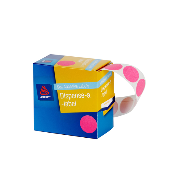 Avery Circle Dispenser Labels Removable 24mm Diameter Pk 500 Pink 22510022 33822