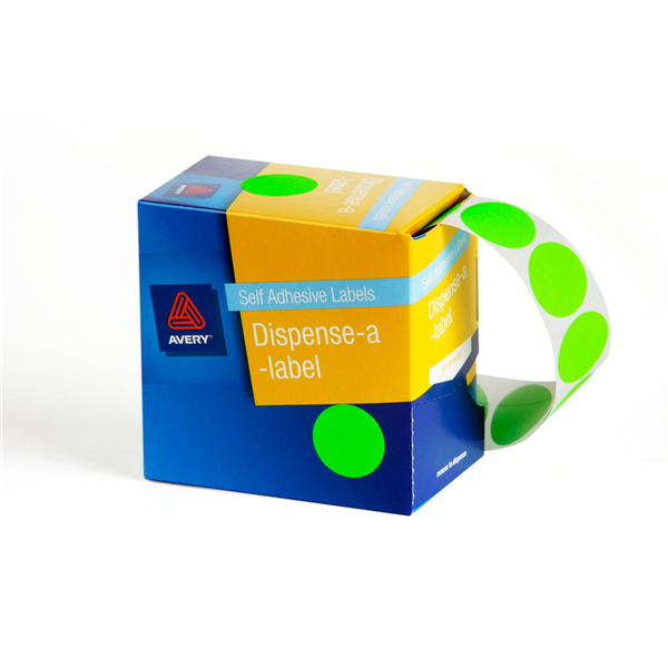 Avery Circle Dispenser Labels Removable 14mm Diameter Pk 700 Fluro Green_22503009_33811