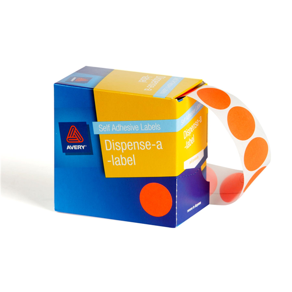 Avery Circle Dispenser Labels Removable 24mm Diameter Round Fluoro Orange_1002002_33828