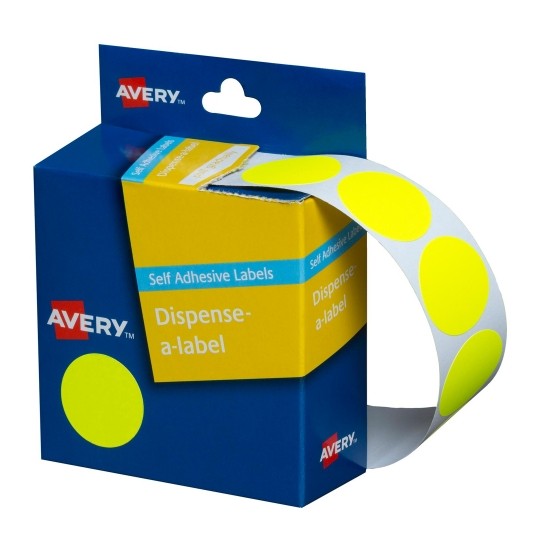 Avery Circle Dispenser Labels Removable 24mm Diameter Pk 350 Fluoro Yellow_320700606_33830