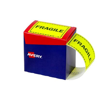 Avery Labels Dispenser Pack 99.6 X 75.0Mm Fragile Rectangle Fluoro Yellow 1040288 36179