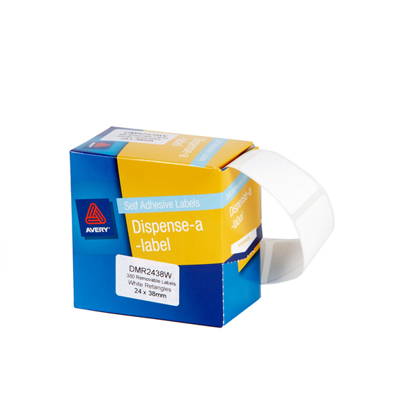 Avery Labels White Rectangular Dispenser 38x24mm Rectangle Removable Pk 380_22529000_33847