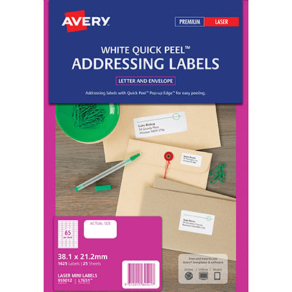 Labels Laser/Inkjet Parcel/Address 38.1 X 21.2mm 65/sheet White (100)_22471400_AV38965