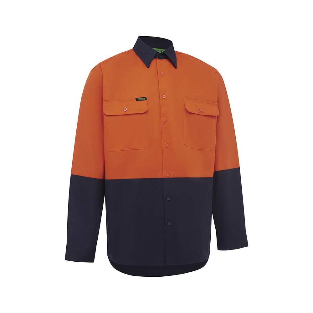 Shirt Long Sleeve Cotton Drill 190gsm Hi Vis Orange/Navy 4XL 2003 Workit_60015989_2003ON4XL