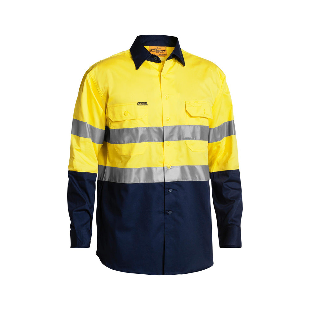 Shirt L/S 2XL Hi Vis Yellow/Navy Cotton Drill 155gsm Vent Tape Bisley_90018882_BS6896_TT012XL