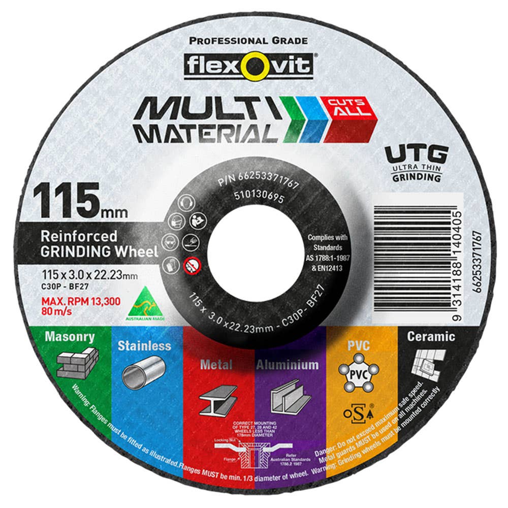Grinding Wheel Multi-Material C30/2P Depressed Centre 115 x 3.0 x 22.2mm Flexovit 35000887 66253371767