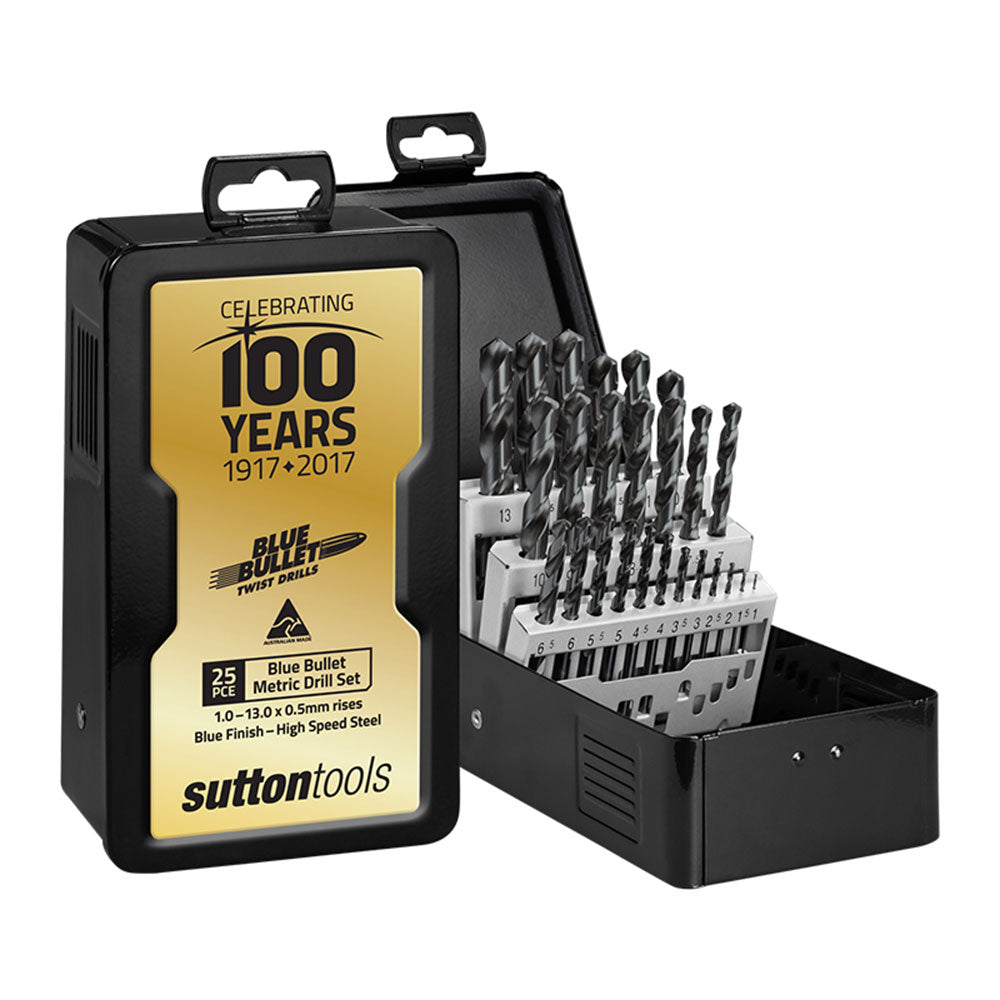 Drill Bit Set 25 Piece 1-13mm x 0.05mm Blue Bullet + Metal Case Sutton_35001121_D102S100