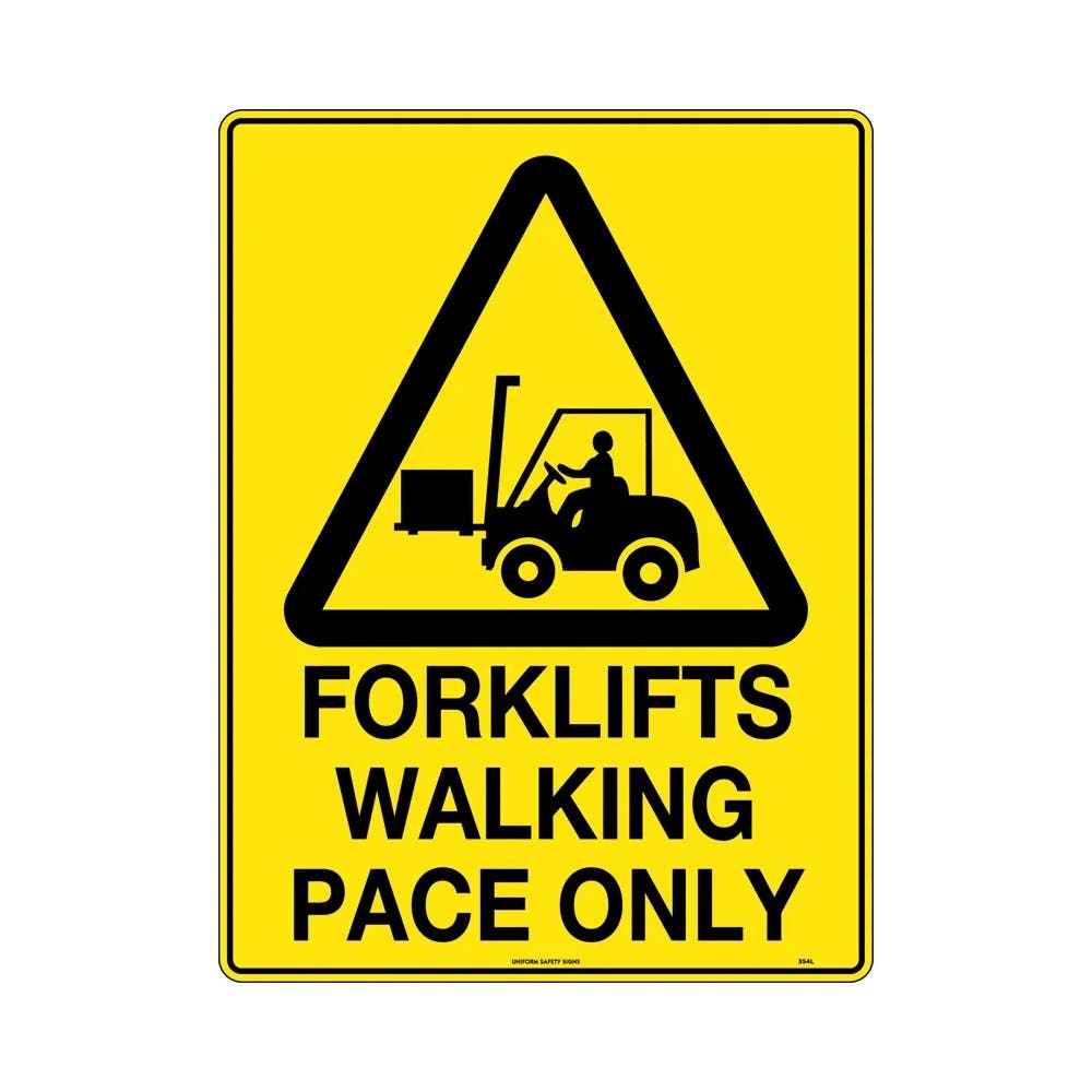 Sign FORKLIFTS WALKING PACE ONLY 600 x 450mm Metal_307881_354LM