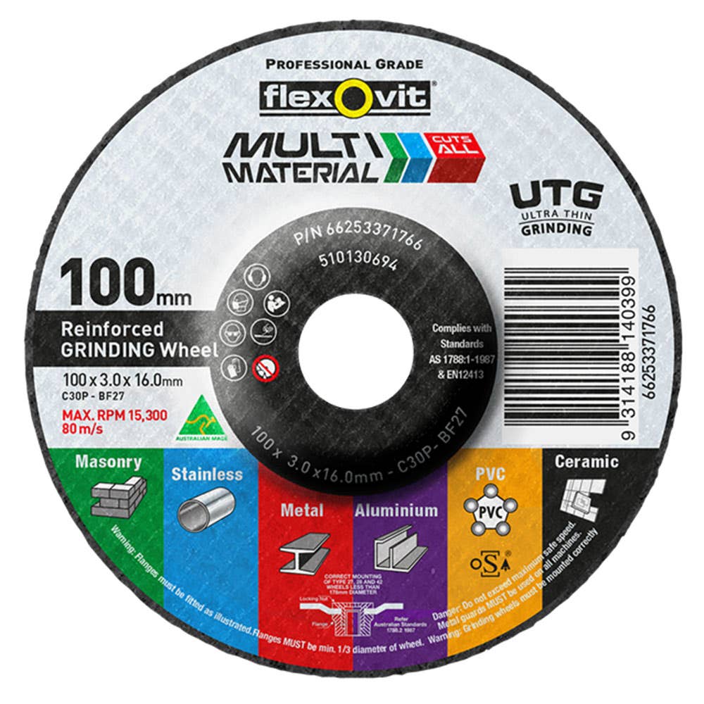 Grinding Wheel Multi-Material C30/2P Depressed Centre 100 x 3.0 x 22mm Flexovit 36000708 66253371766