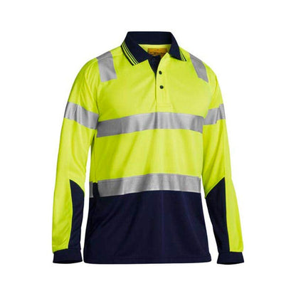 Shirt Polo L/S 2XL Hi Vis Yellow/Navy Poly Micromesh 165gsm Tape Bisley_36001443_BK6258T_TT042XL