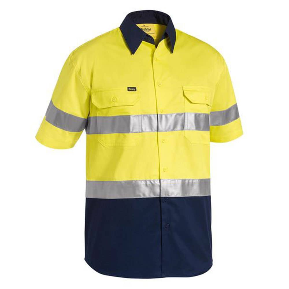 Shirt S/S 2XL Hi Vis Yellow/Navy Cotton Drill 155gsm Vent Tape Bisley_36002165_BS1896_TT012XL