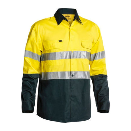 Shirt L/S Cotton Drill 155gsm Gusset Tape Hi Vis Yellow/Green 2XL Bisley_90011876_BS6896_TT032XL