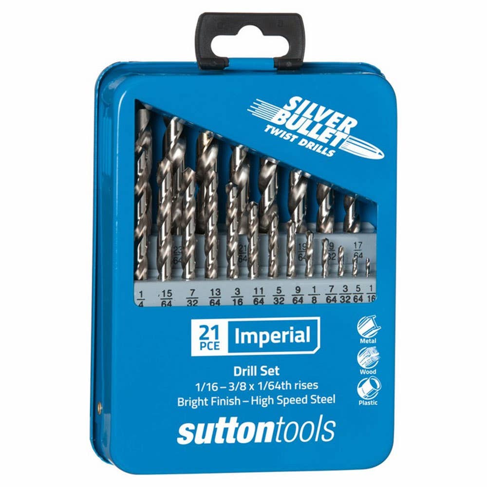 Drill Bit Set Jobber Imperial Bright 21 Piece Metal Case 1/16-3/8'' x 1/64'' Sutton 36002655 D101MTLS2