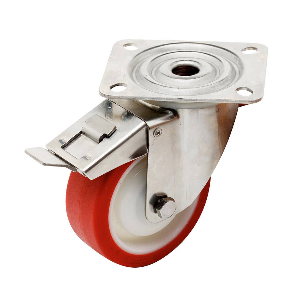 S5 Series Stainless Steel Swivel & Brake Castor Wheel Urethane 100mm 36002827 S52TS50R100