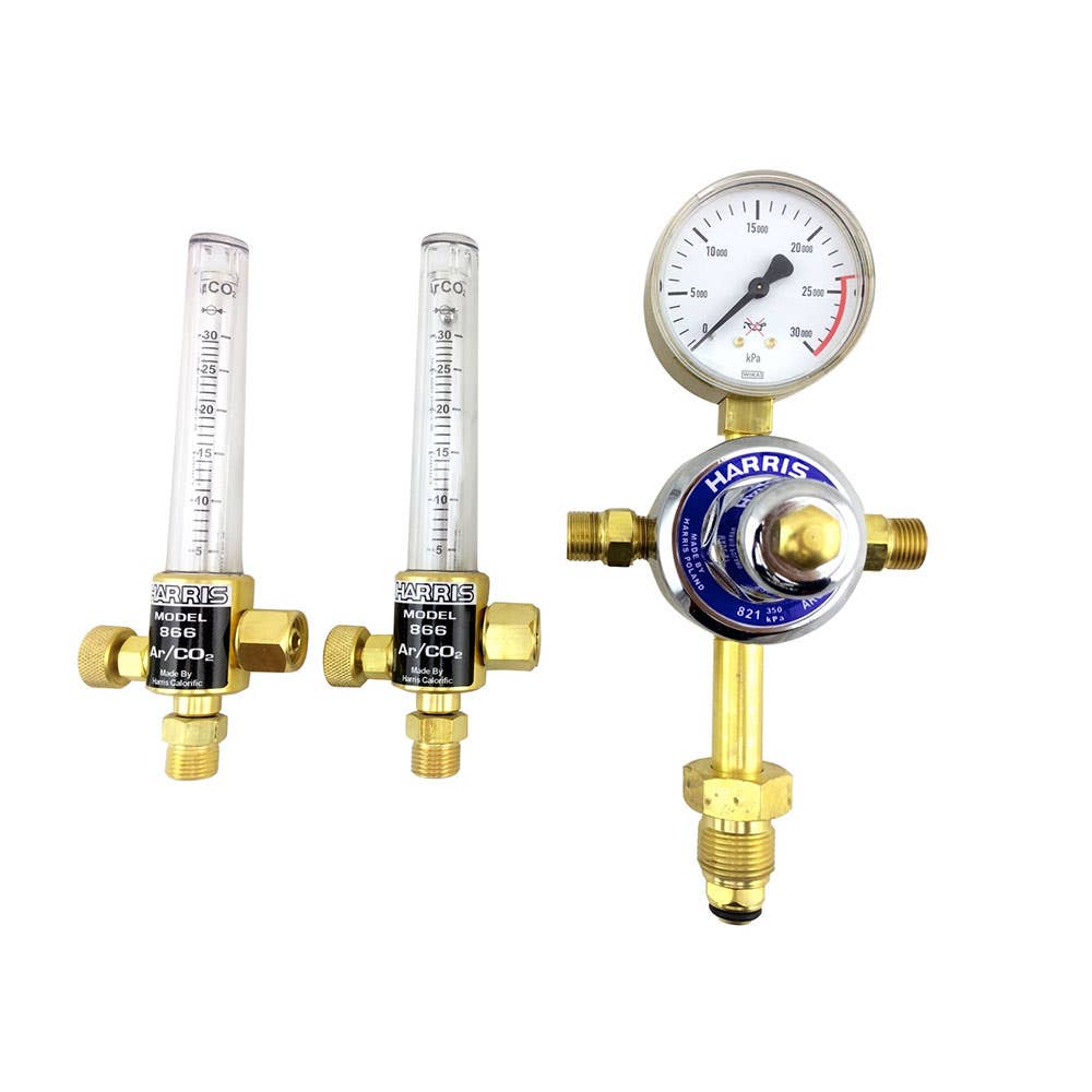 Harris Model 821 Vertical Entry Preset Argon Regulator With 2 x Flowmeters 36003196 821Z034