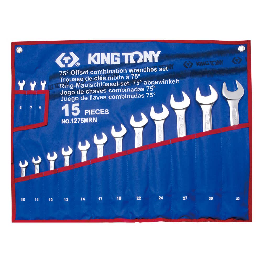 Combination Spanner Set 70 Offset Metric 15 Piece 1275MRN King Tony 37500062 1275MRN