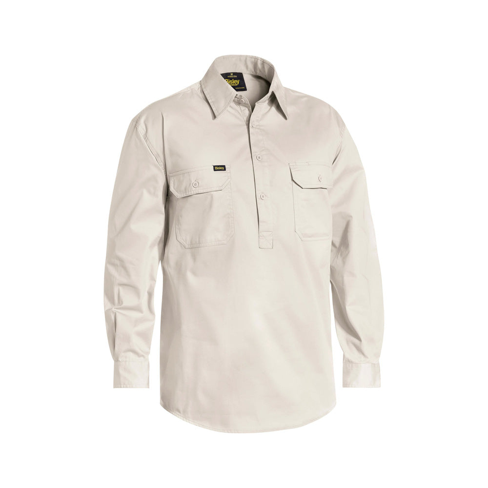 Shirt L/S Cotton Drill 155gsm Closed Front Sand Small Bisley_36003794_BSC6820_BSANS