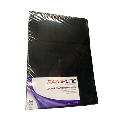 Razorline Binding Covers Leathergrain A3 Black Pack 100_39192203_12070