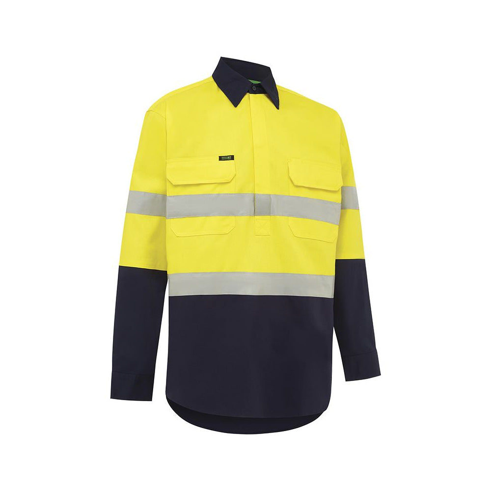 Shirt L/S Cotton Drill 155gsm C/Front Hi Vis Yellow/Navy Medium 2004 Workit_60016012_2004YNM