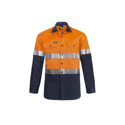 Shirt Lightweight L/S Taped Cotton Orange/Navy XS + Techforce Logo_40087751_TFWS6030-O/N-XS