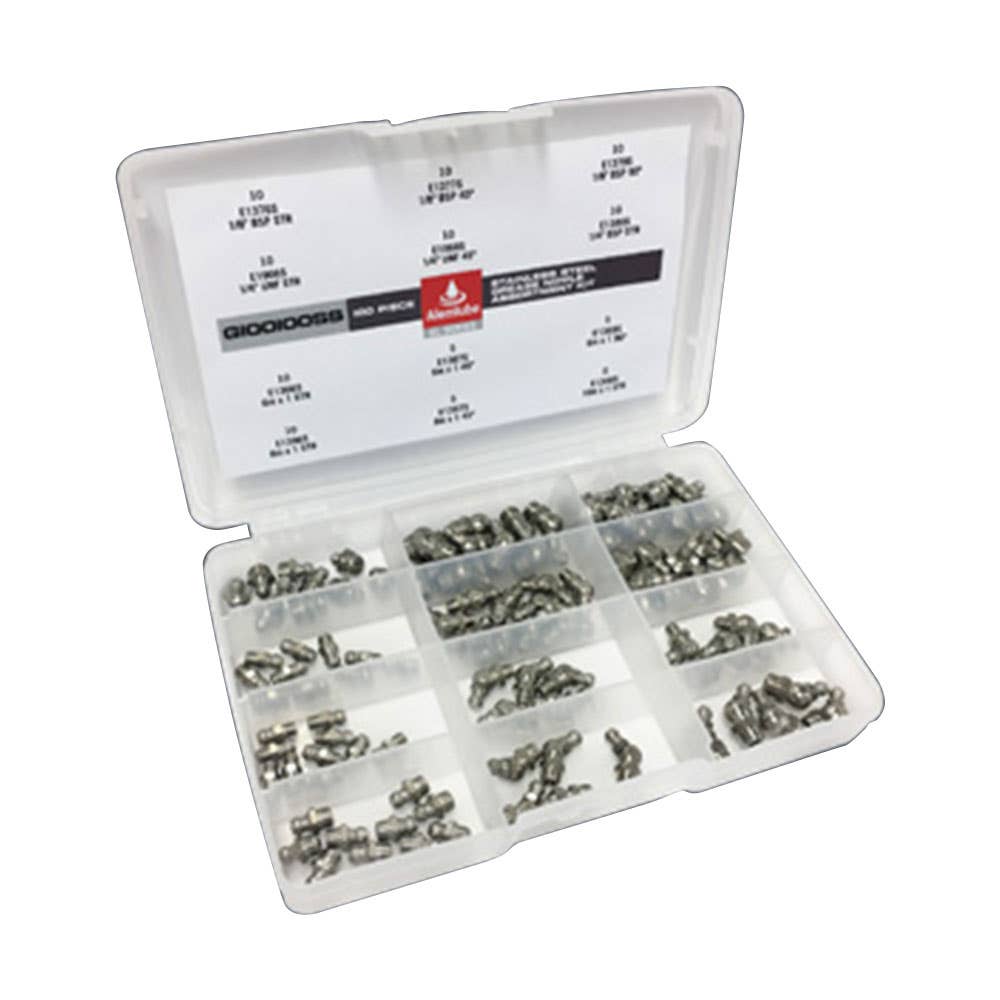 Nipple Grease Kit 100 Piece Assortment 316 Stainless Steel Alemlube 40000529 G100100SS