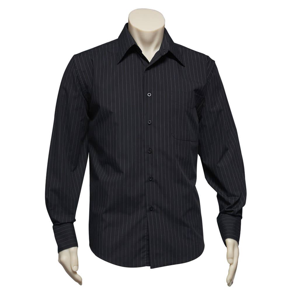 Shirt L/S Poly Cotton Manhattan Black/White 2XL Biz 199705 SH840-BLK/WHT-2XL