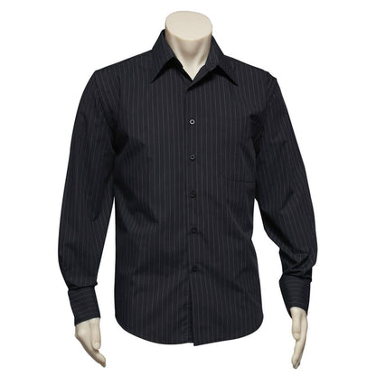 Shirt L/S Poly Cotton Manhattan Black/White 2XL Biz 199705 SH840-BLK/WHT-2XL