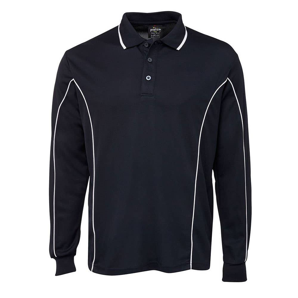 Polo Shirt L/S Podium 2XL Navy with White Piping BAE Logo 50105431 BAE 7PIPL-NAV/WHT-2XL