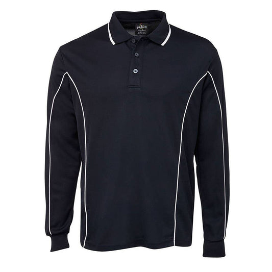 Polo Shirt L/S Podium 2XL Navy with White Piping BAE Logo 50105431 BAE 7PIPL-NAV/WHT-2XL
