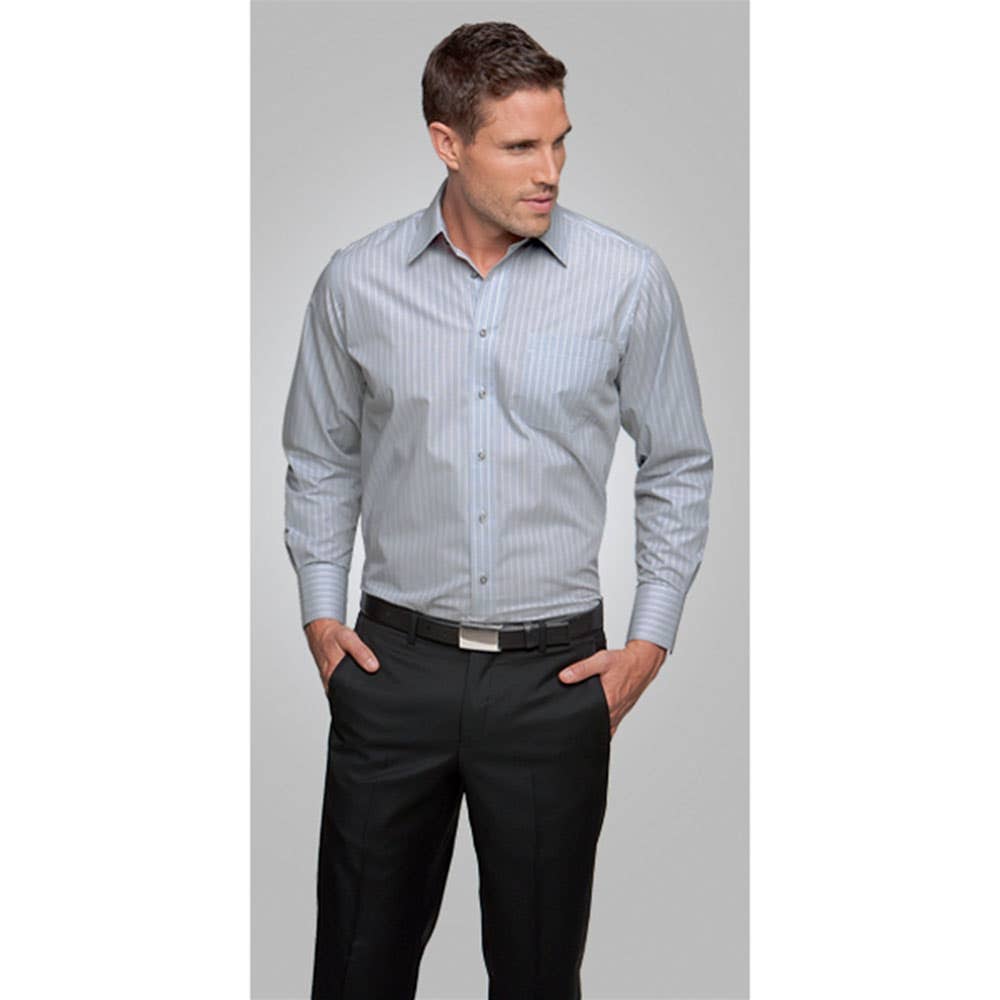 Shirt L/S Poly Cotton Shadow Stripe 4104 LS  2XL Charcoal_40006045_4104LS-CHA-2XL