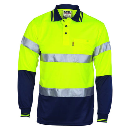 Shirt Polo L/S 175gsm Poly Micromesh D/N CSR Tape Hi Vis Yellow/Navy 2XL 40006160 3716-Y/N-2XL