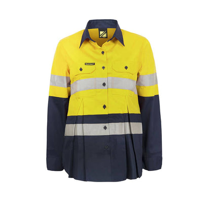 Shirt L/S Maternity Cotton 155gsm CSR Tape Vent Yellow/Navy 10 Workcraft 305731 WSL601-Y/N-10