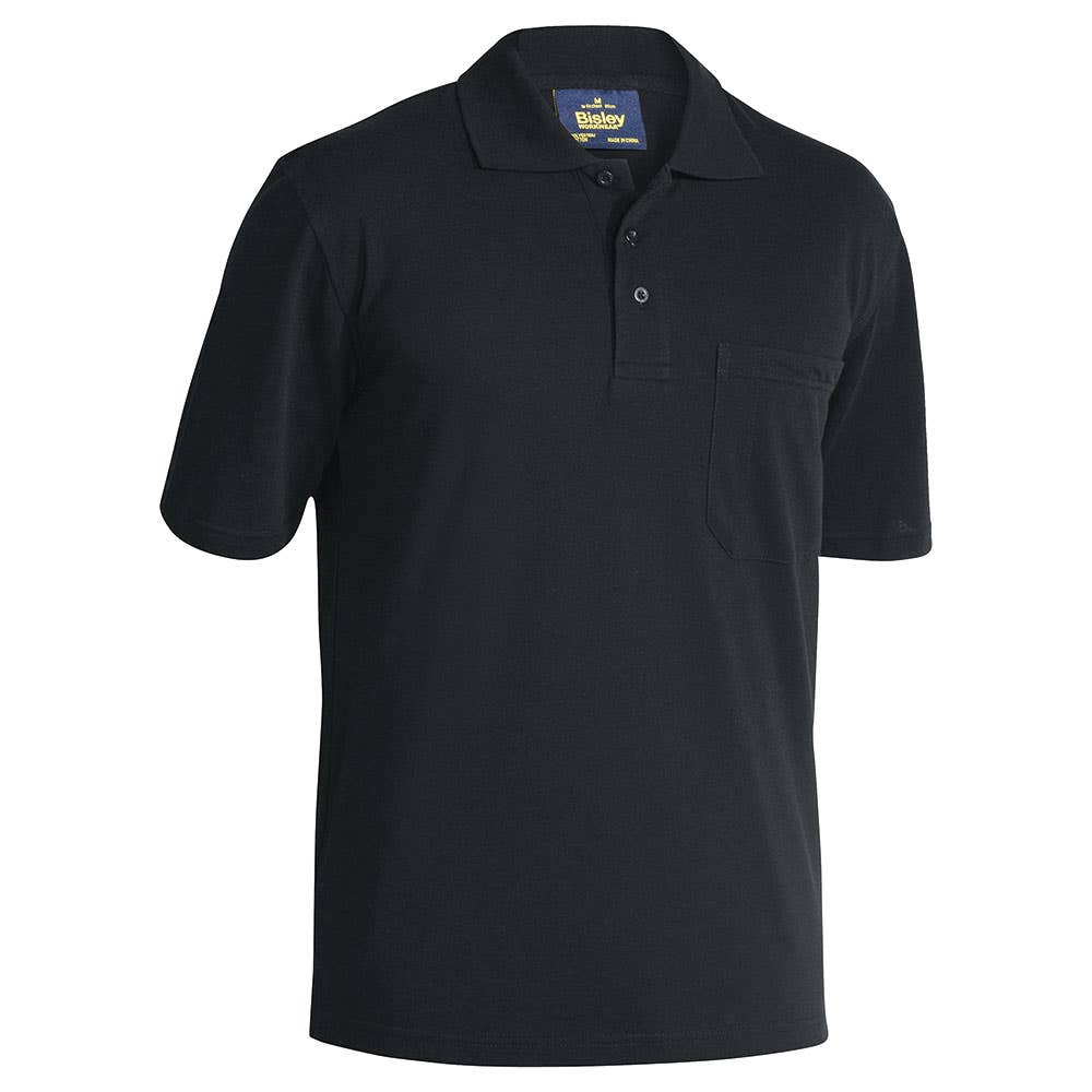 Shirt Polo S/S Poly/Cotton Pique Knit 180gsm Black 3XL Bisley 40007768 BK1290 BBLK3XL