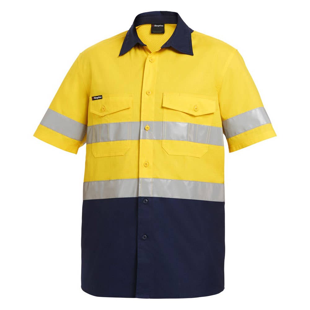 Shirt S/S Cotton Ripstop Workcool 2 Hi Vis Yellow/Navy 2XL K54885 King Gee 40008245 K54885-Y/N-2XL