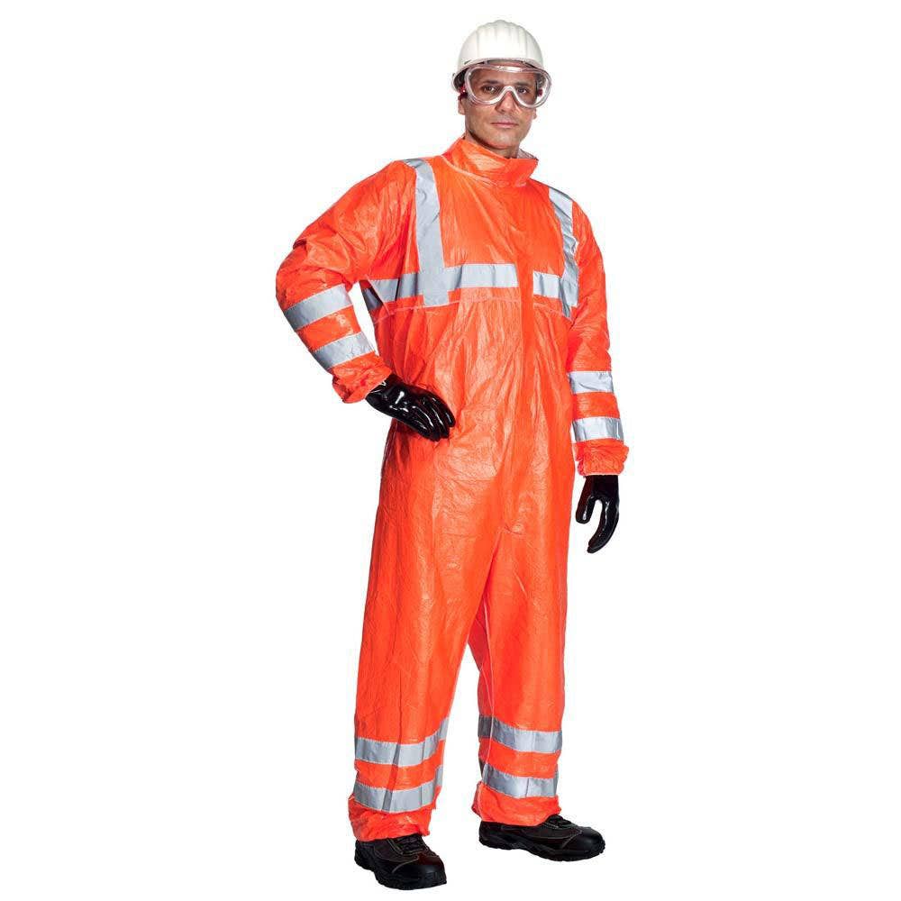 500HV Disposable Coveralls Hi Vis Orange Reflective Band Large Tyvek 304856 D15522182