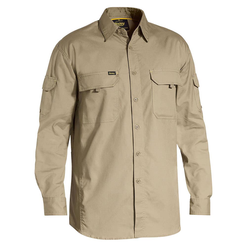 BS6414 X Airflow&trade; Cotton Ripstop Lightweight Shirt Outback Carbon Logo OBCBS6414