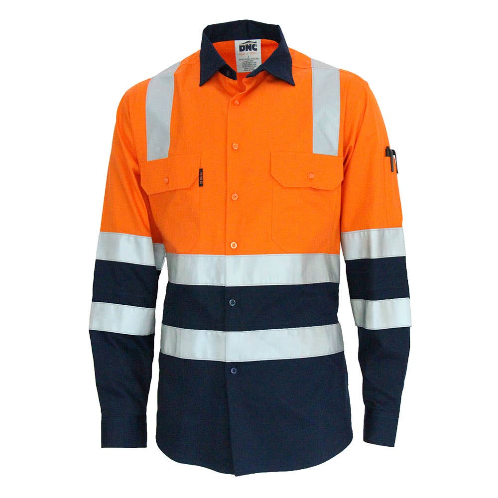 Shirt L/S Cotton Trill 155gsm Bio-Motion X Back CSR Tape Orange/Navy 2XL 40008956 3547-O/N-2XL