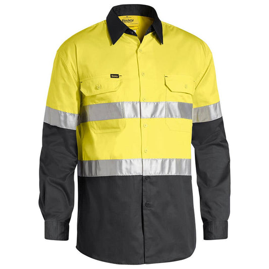 Shirt L/S Cotton Drill 155gsm Tape Hi Vis Yellow/Charcoal 3XL Bisley_305179_BS6696T_TT233XL