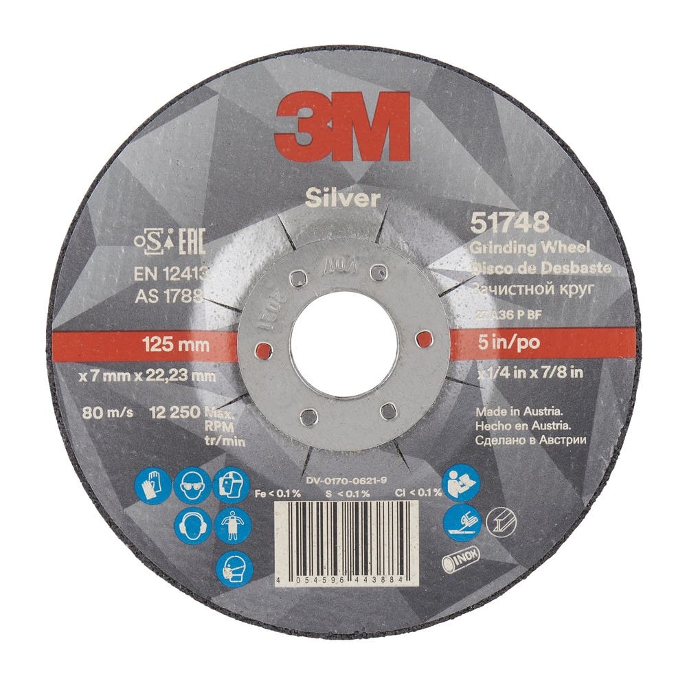 Silver Depressed Centre Grinding Wheel 125 x 7 x 22.23mm 36+_40009078_7100141086
