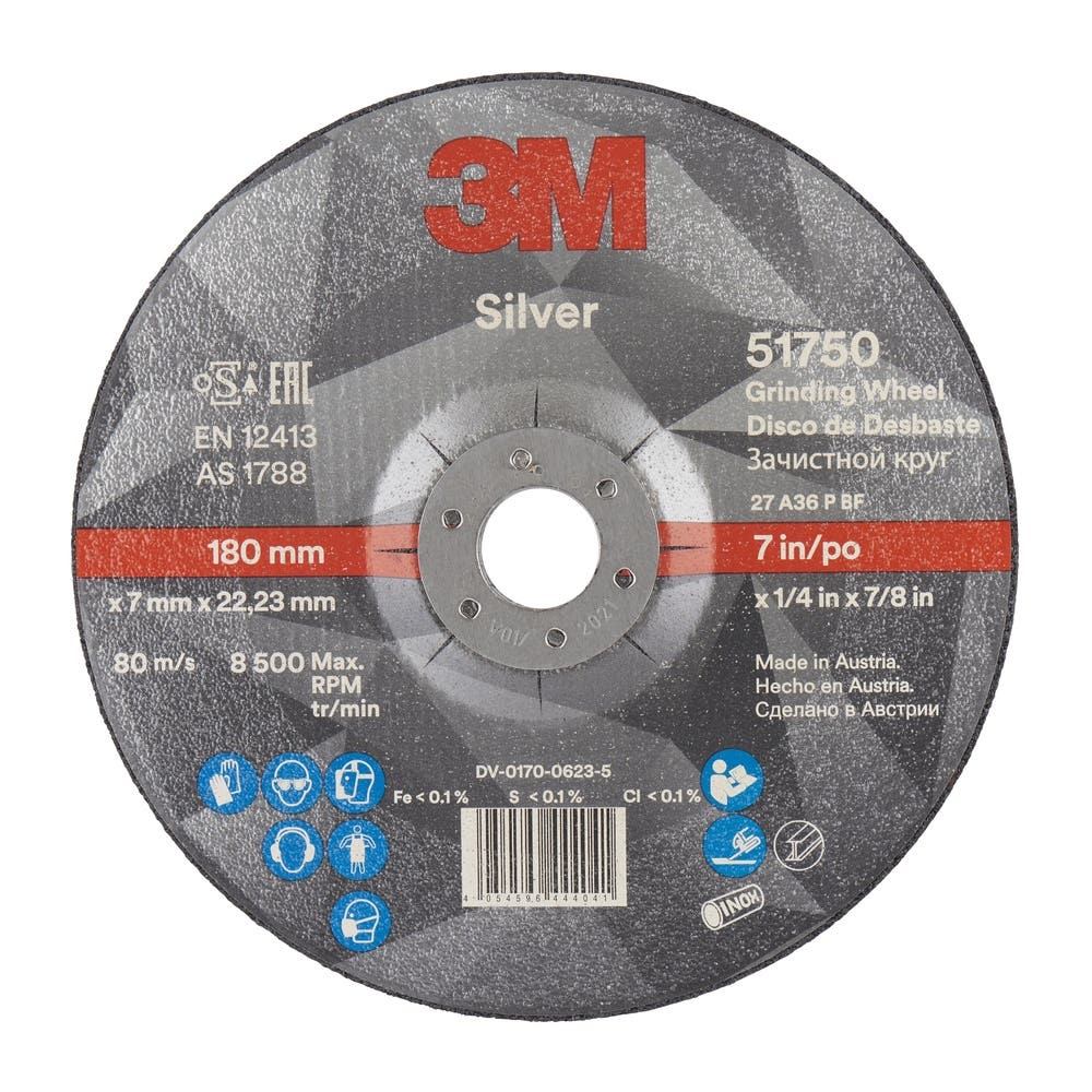 Silver Depressed Centre Grinding Wheel 180 x 7 x 22.23mm 36+_40009079_7100141096