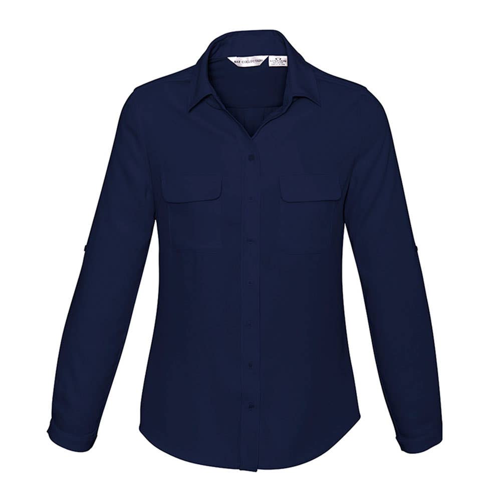 Shirt Blouse Womens L/S Stretch Poly Madison Midnight Blue 10 Biz_40010257_S626LL-MIDBLU-10