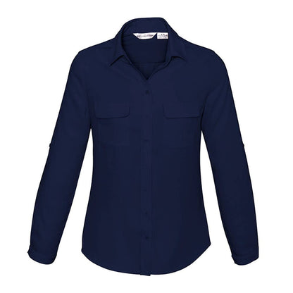 Shirt Blouse Womens L/S Stretch Poly Madison Midnight Blue 10 Biz_40010257_S626LL-MIDBLU-10