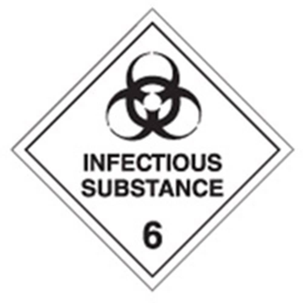 Label Dangerous Goods INFECTIOUS SUBSTANCE 6 100mm Pk 1000 Brady 40010500 835585