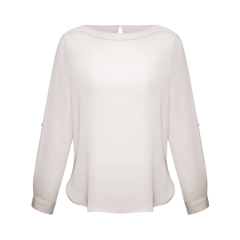 Blouse Womens L/S Stretch Poly Boatneck Madison Ivory 10 Biz + BAE Logo 40010809 BAE S828LL-IVORY-10