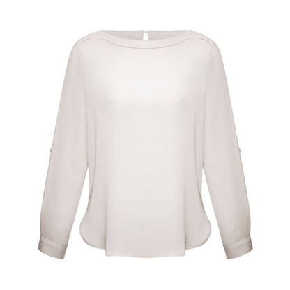 Blouse Womens L/S Stretch Poly Boatneck Madison Ivory 10 Biz + BAE Logo 40010809 BAE S828LL-IVORY-10