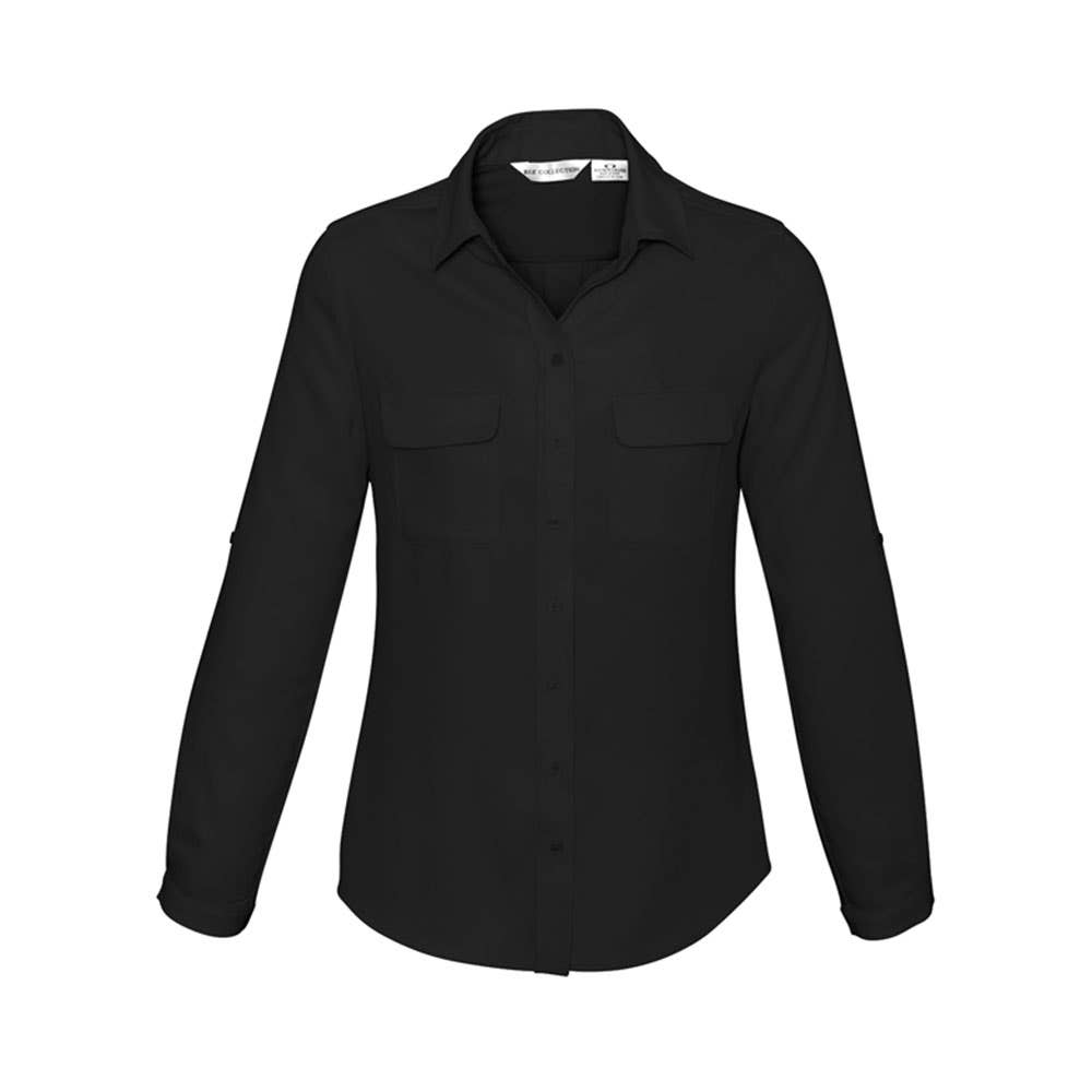 Shirt Blouse Womens L/S Stretch Poly Madison Black 10 Biz_40010570_S626LL-BLK-10