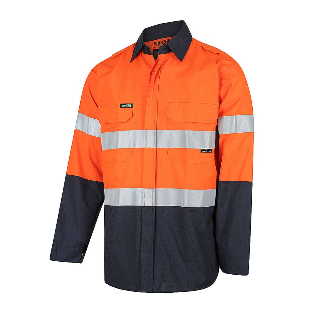 Shirt L/S Flarex 155gsm PPE1 Vent FR Tape Hi-Vis Orange/Navy 2XL Workit 40010668 2808ON2XL