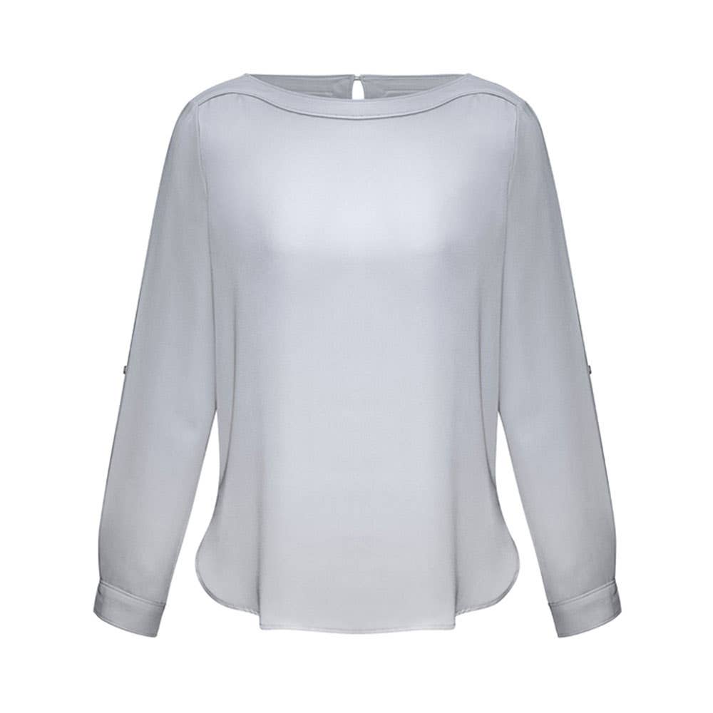 Shirt Blouse Womens L/S Stretch Poly Boatneck Madison Silver Mist 10 Biz_40010677_S828LL-SLVMST-10