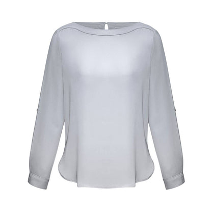 Shirt Blouse Womens L/S Stretch Poly Boatneck Madison Silver Mist 10 Biz_40010677_S828LL-SLVMST-10